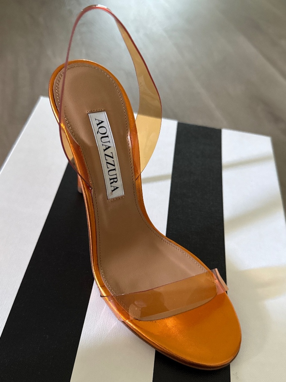 New metallic orange designer heels